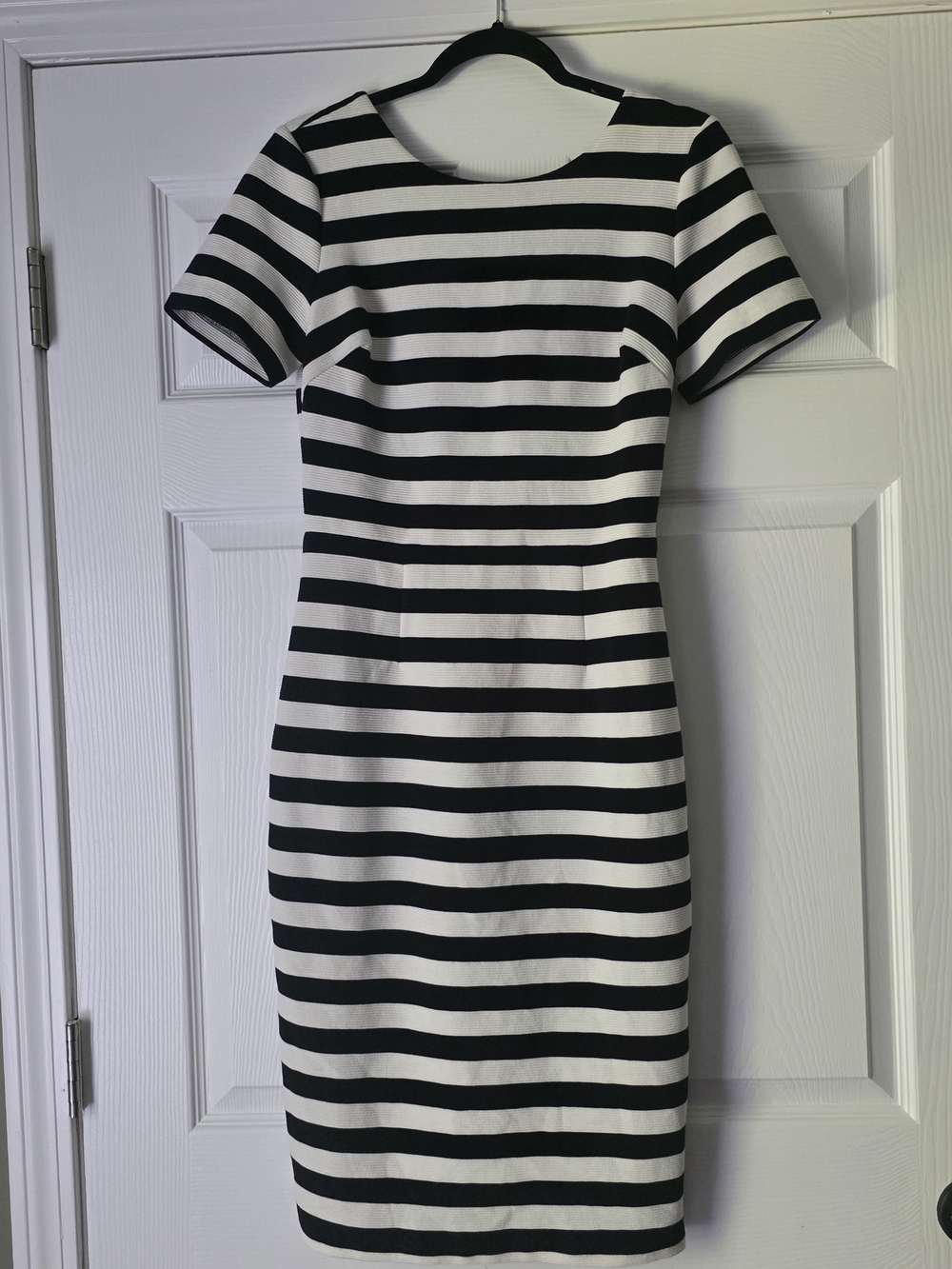 Boden Black and White Striped Midi Dress